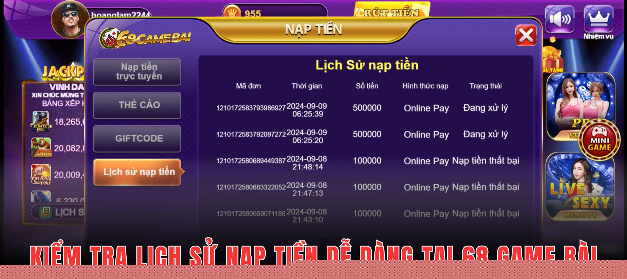 Hướng dẫn cách theo dõi lịch sử nạp tiền 