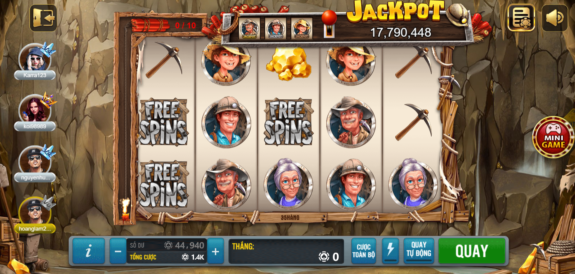 Gold Country 68 game bài có cấu trúc 3 hàng 5 cột kinh điển