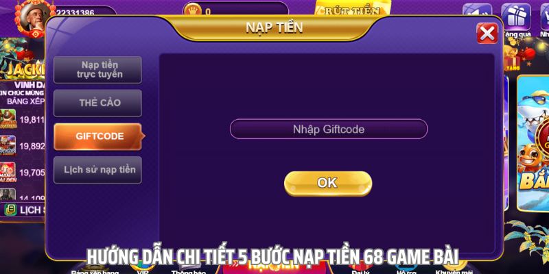 Cách nạp tiền 68 Game Bài
